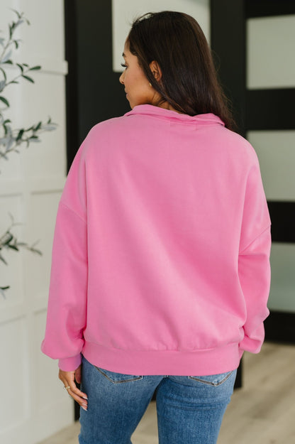 Bonbon Delight Half Zip Pullover in Pink - Driftwood Boutique