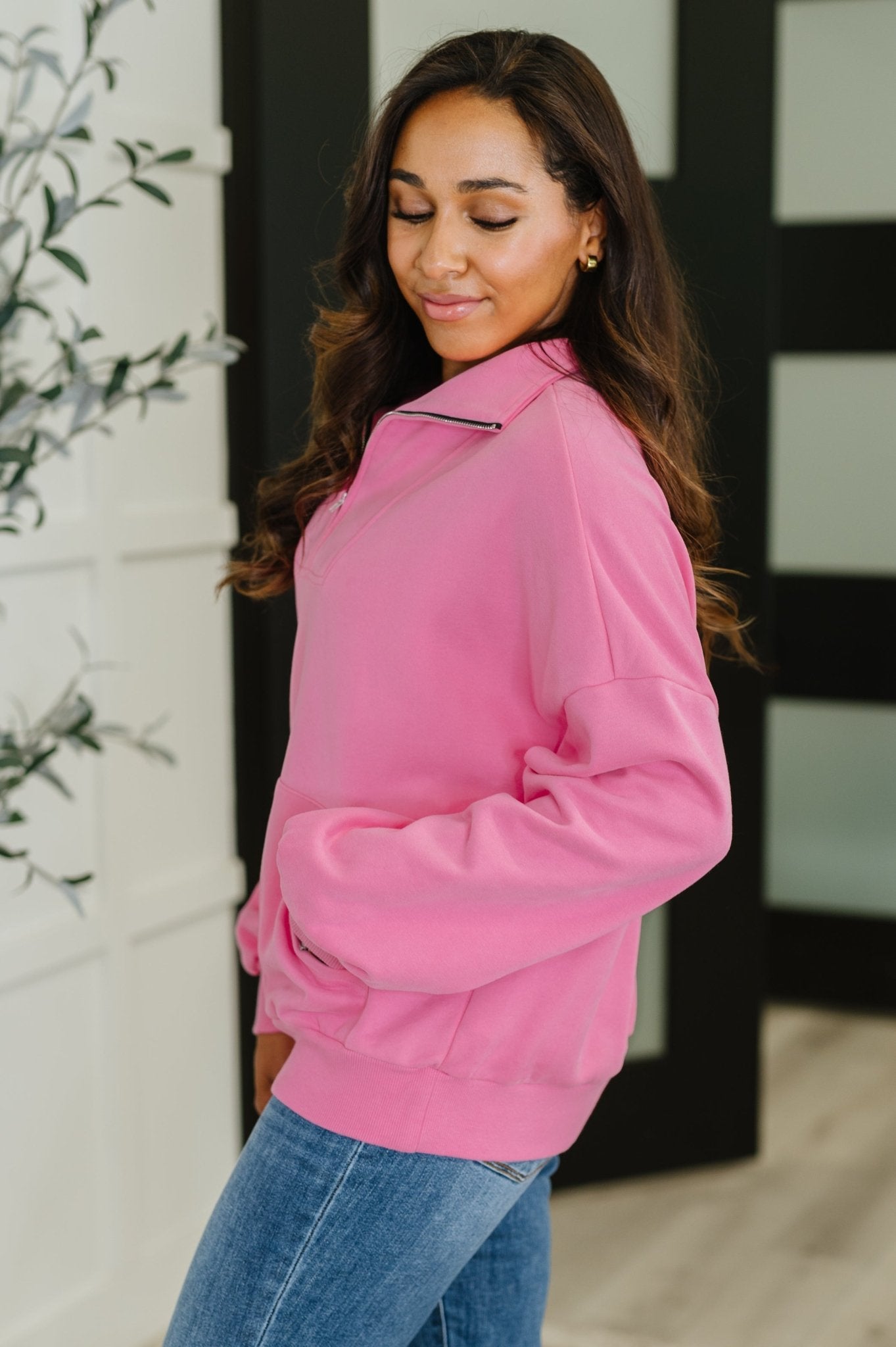 Bonbon Delight Half Zip Pullover in Pink - Driftwood Boutique