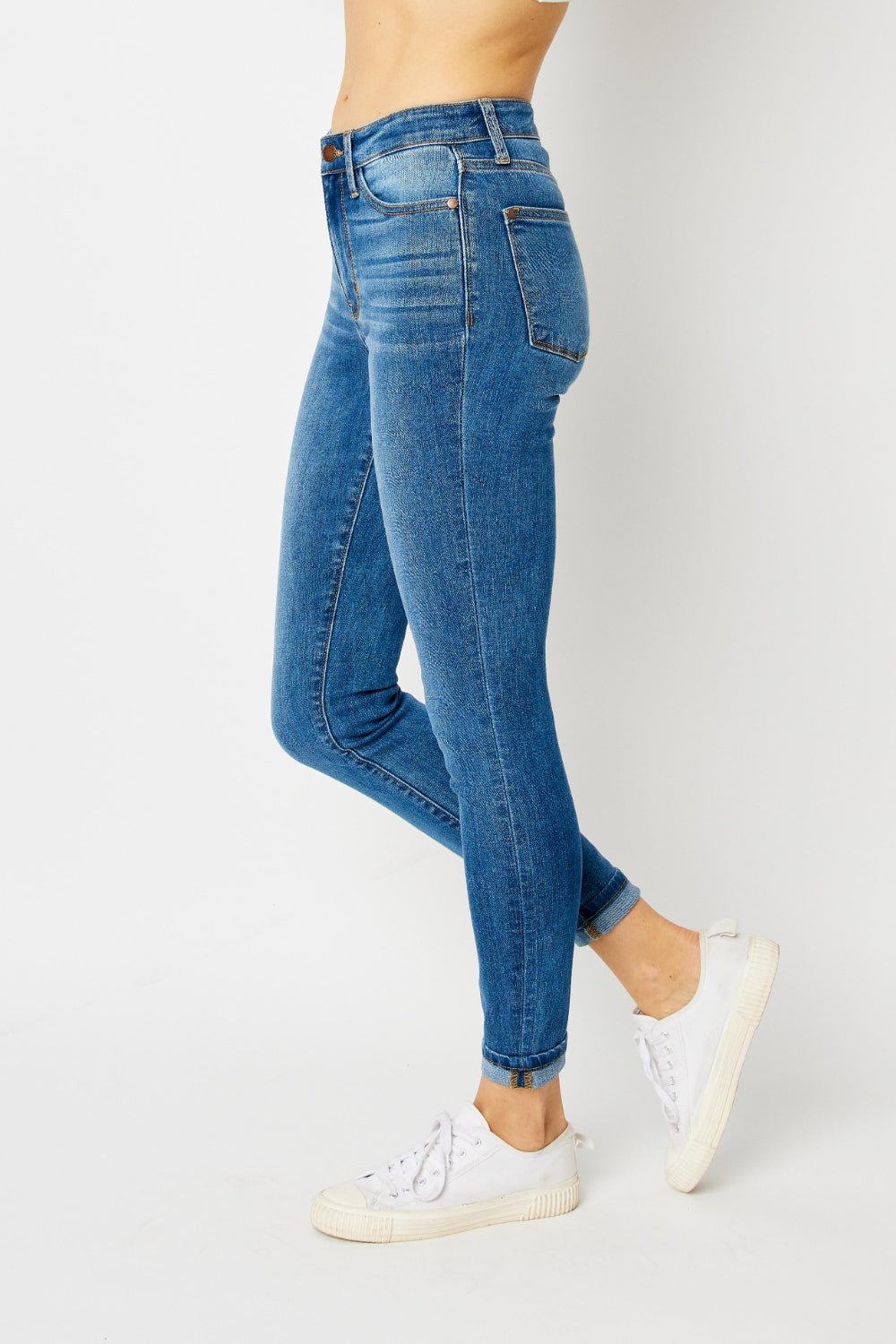 Britt Mid Rise Cuffed Hem Skinny Jeans - Driftwood Boutique