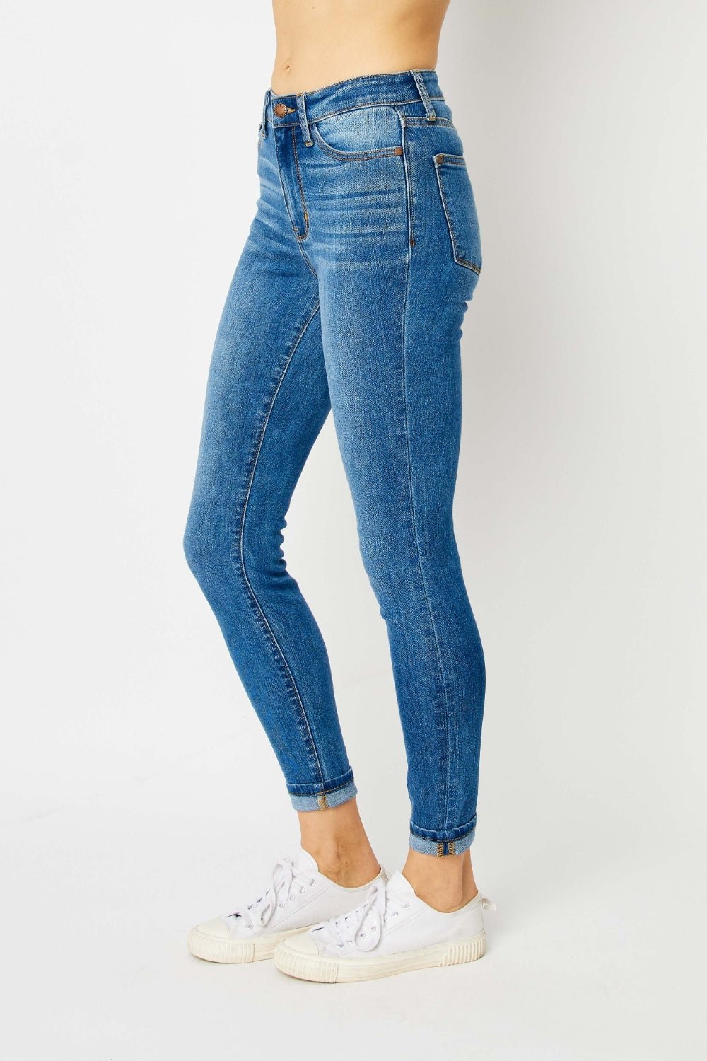Britt Mid Rise Cuffed Hem Skinny Jeans - Driftwood Boutique