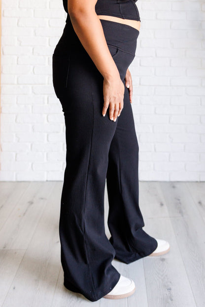 Building Habits Twill Flared Crossover Waist Pant in Black - Driftwood Boutique