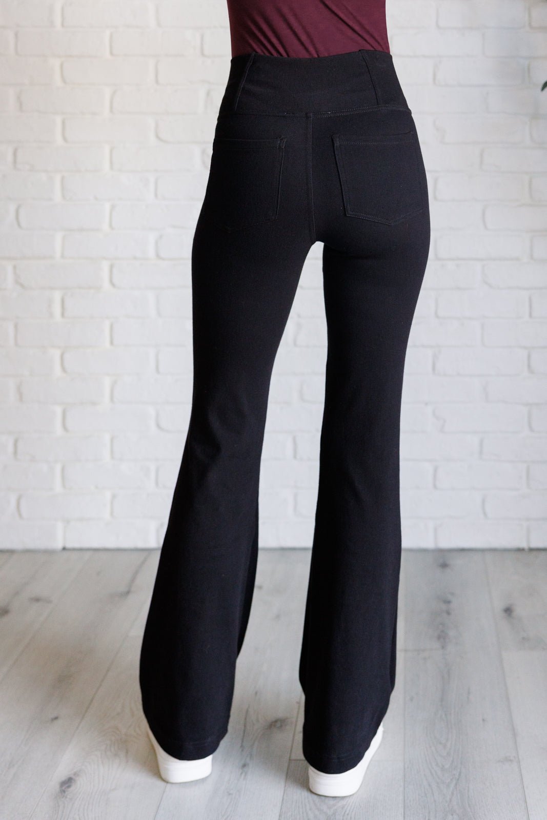 Building Habits Twill Flared Crossover Waist Pant in Black - Driftwood Boutique