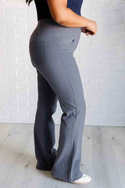 Building Habits Twill Flared Crossover Waist Pant in Titanium - Driftwood Boutique