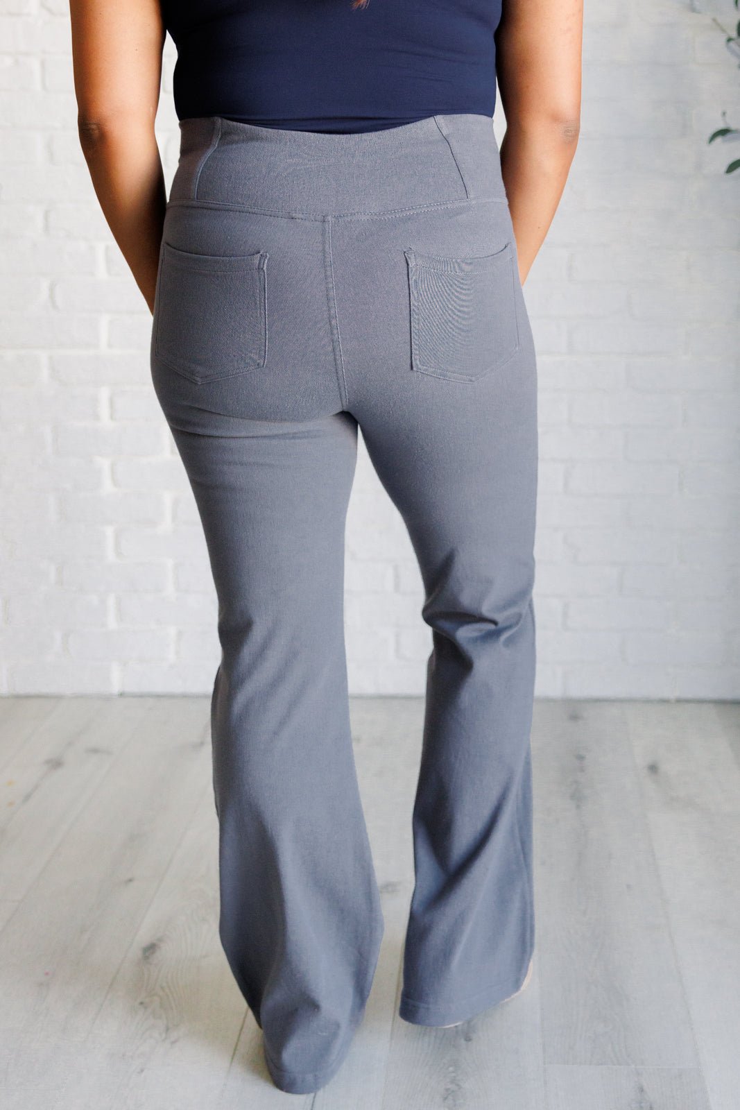 Building Habits Twill Flared Crossover Waist Pant in Titanium - Driftwood Boutique