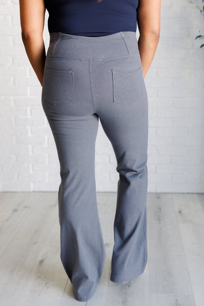 Building Habits Twill Flared Crossover Waist Pant in Titanium - Driftwood Boutique