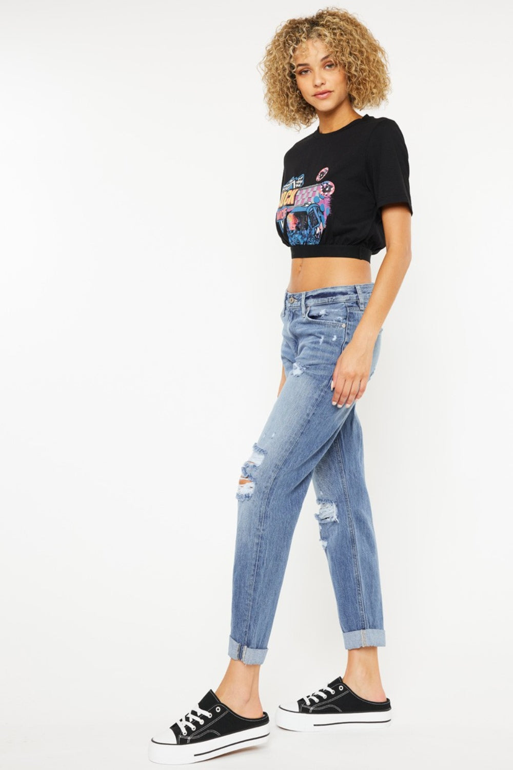 Charlene Mid Rise Distressed Straight Jeans