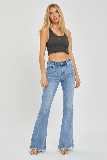 Savannah High Rise Frayed Hem Flare Jeans