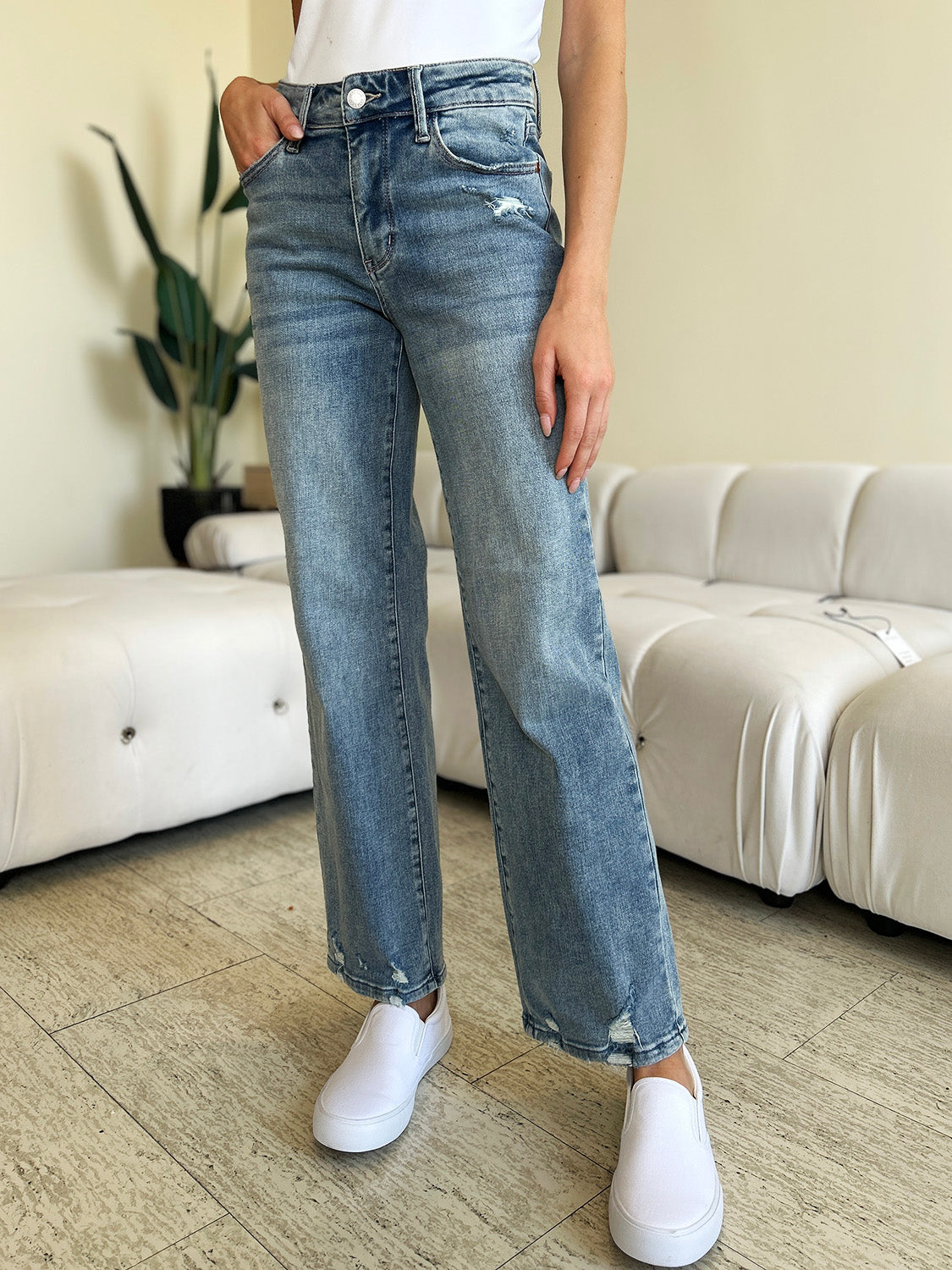 Ronnie High Rise Distressed Straight Jeans