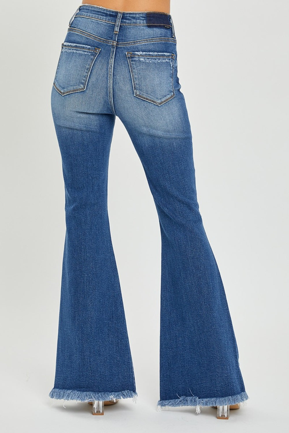 Matty High Rise Front Slit Frayed Hem Flare Jeans