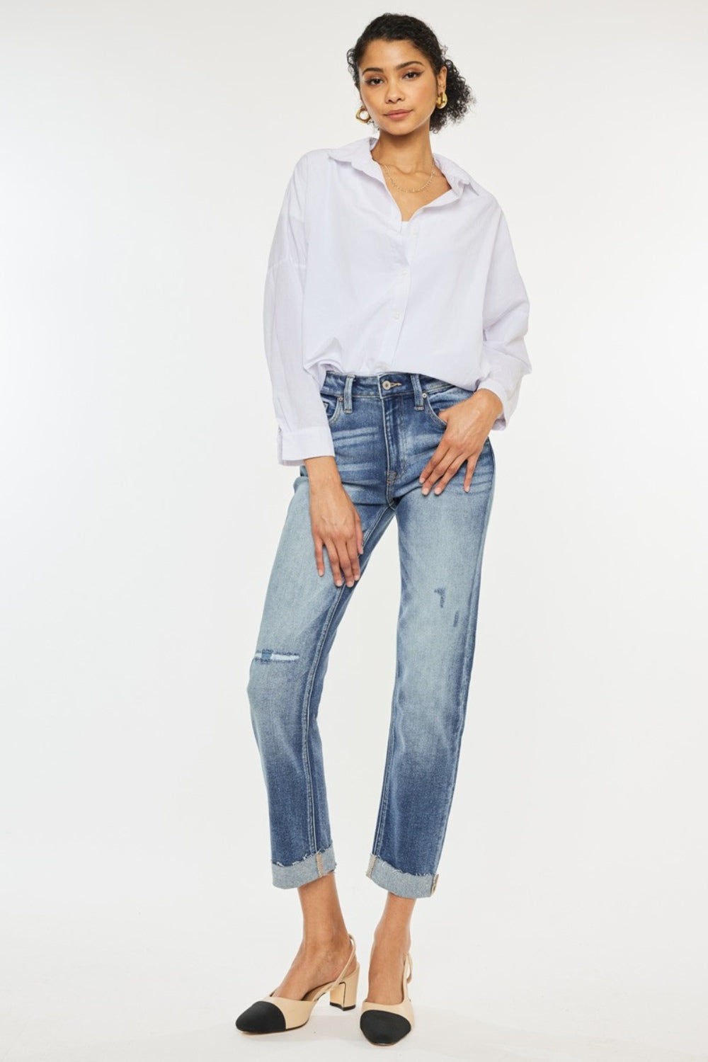 Estelle High Rise Cuffed Straight Jeans