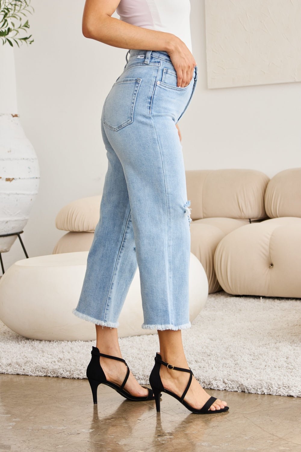 Caiti Tummy Control High Waist Raw Hem Distressed Jeans - Driftwood Boutique