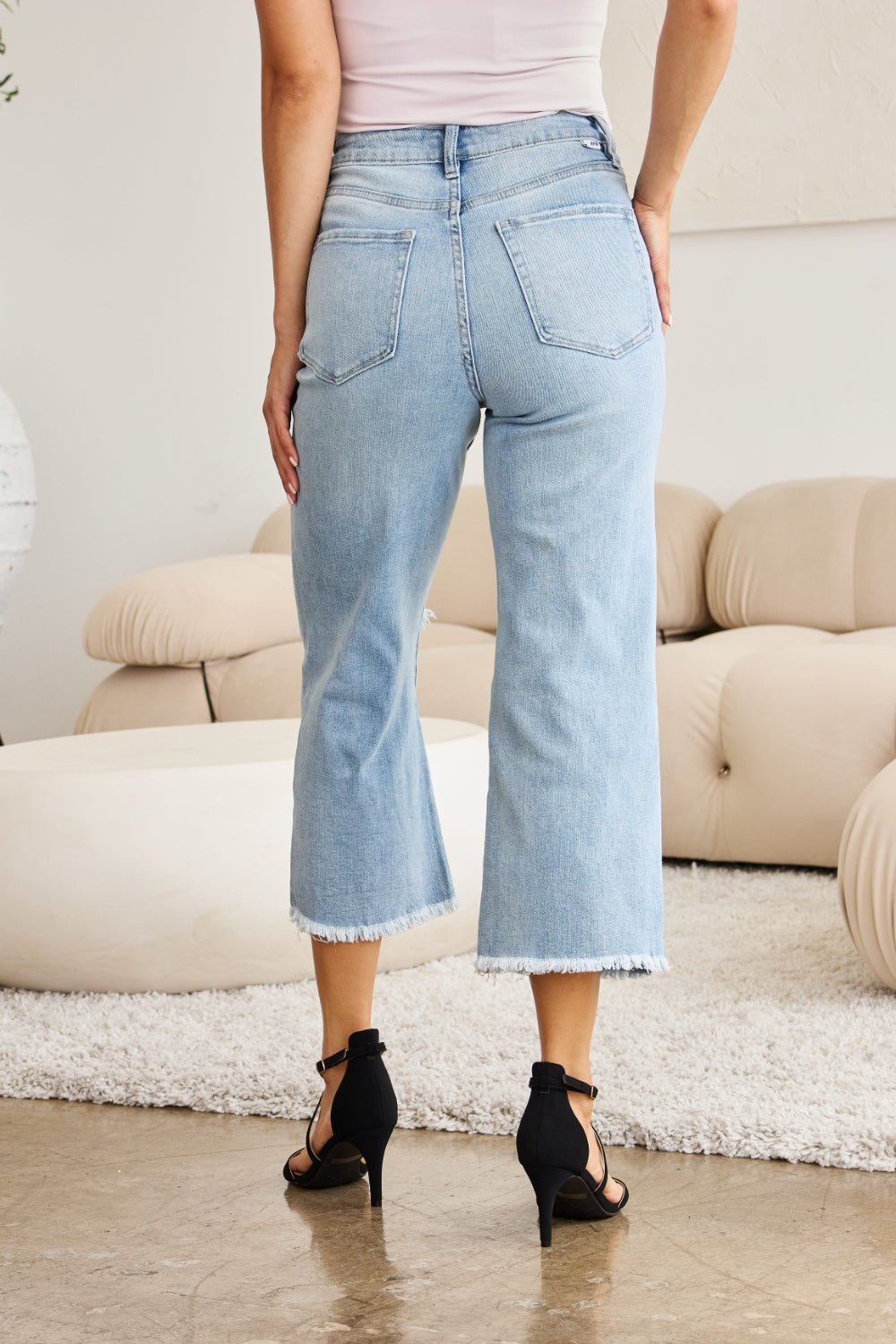 Caiti Tummy Control High Waist Raw Hem Distressed Jeans - Driftwood Boutique