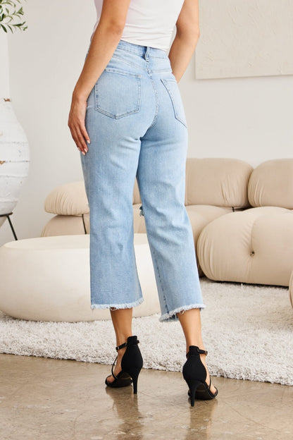 Caiti Tummy Control High Waist Raw Hem Distressed Jeans - Driftwood Boutique