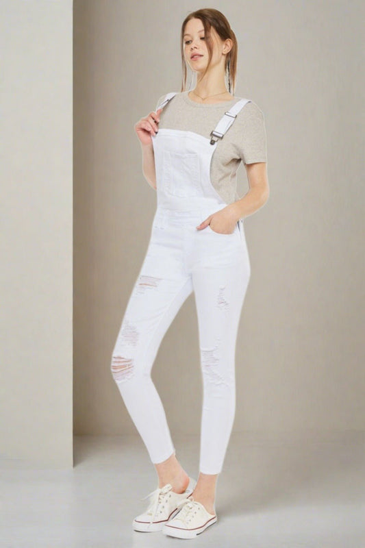 Camilla Distressed Skinny Denim Overalls - Driftwood Boutique