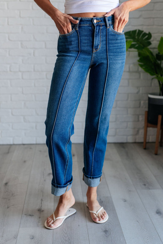 Campbell High Rise Center Seam Detail Straight Jeans - Driftwood Boutique