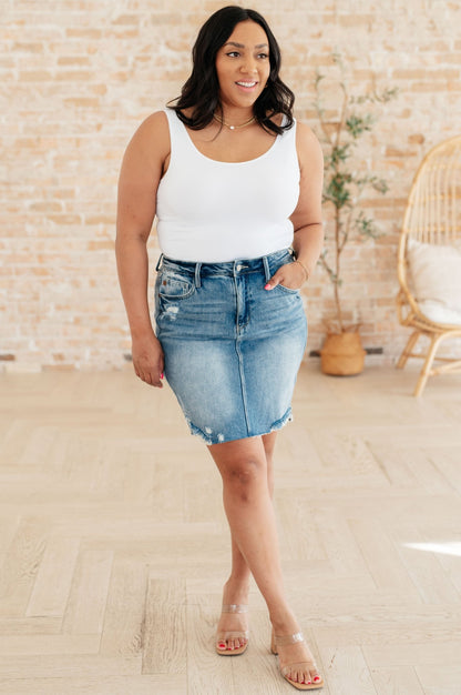 Carol High Rise Rigid Magic Denim Skirt - Driftwood Boutique