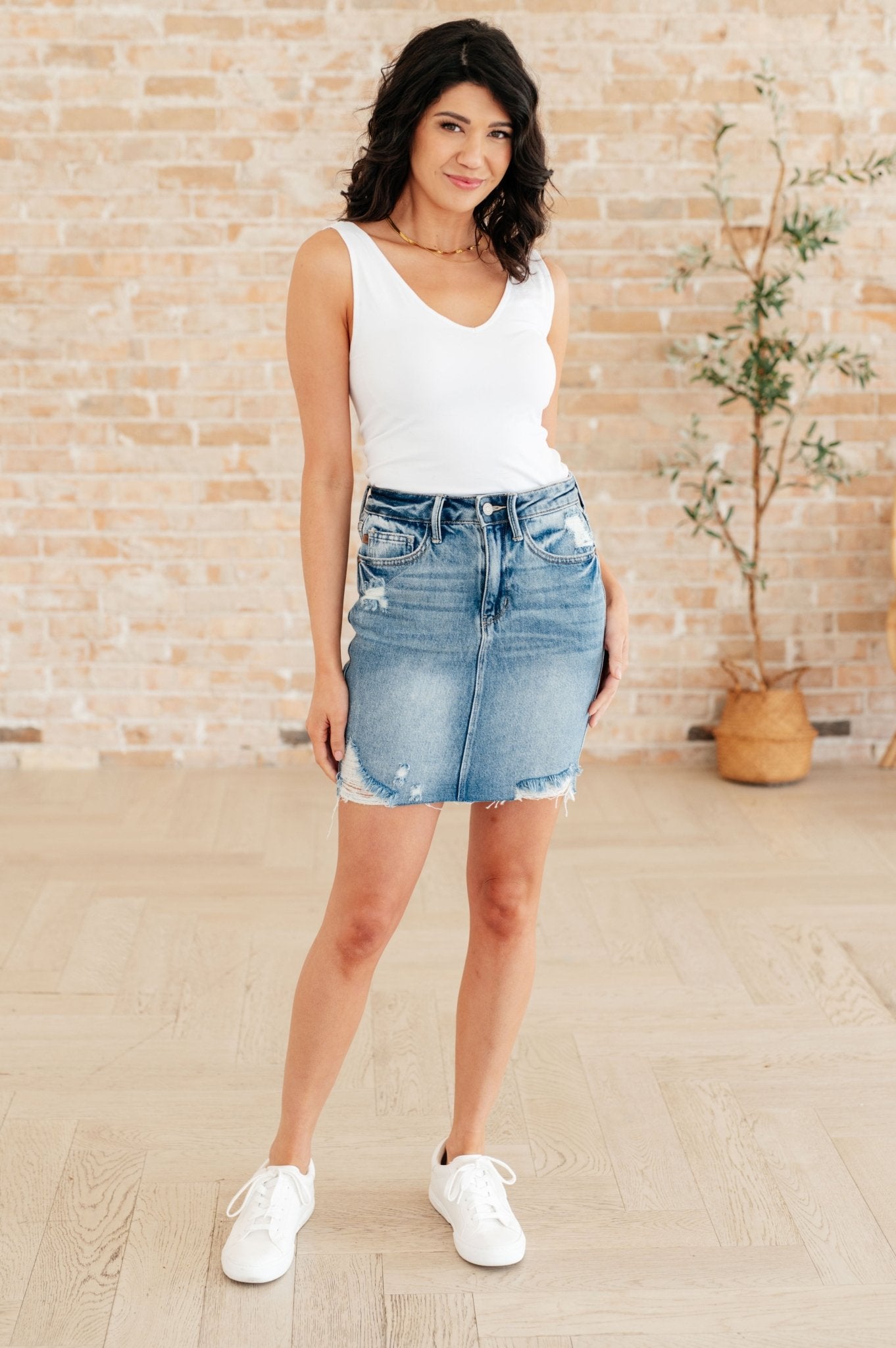 Carol High Rise Rigid Magic Denim Skirt - Driftwood Boutique