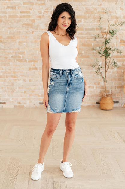 Carol High Rise Rigid Magic Denim Skirt - Driftwood Boutique