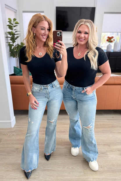 Caroline Mid Rise Control Top Distressed Flare Jeans - Driftwood Boutique