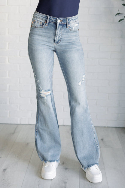 Caroline Mid Rise Control Top Distressed Flare Jeans - Driftwood Boutique