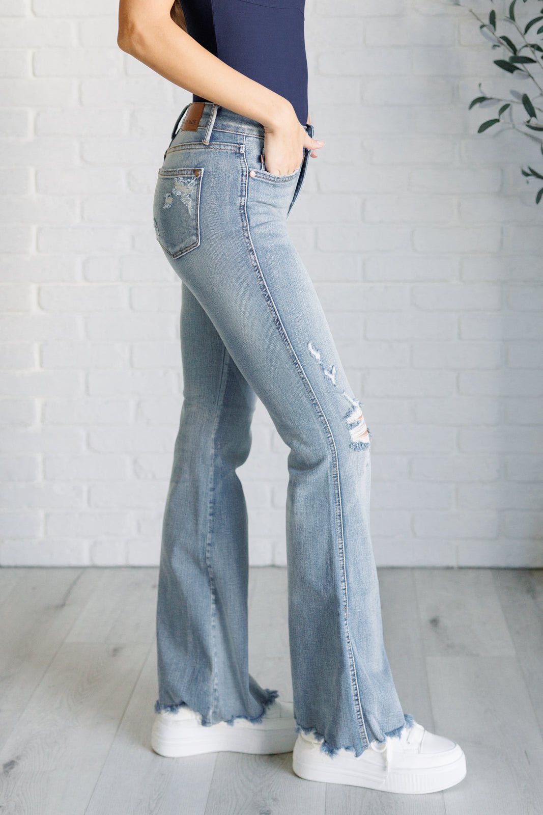 Caroline Mid Rise Control Top Distressed Flare Jeans - Driftwood Boutique
