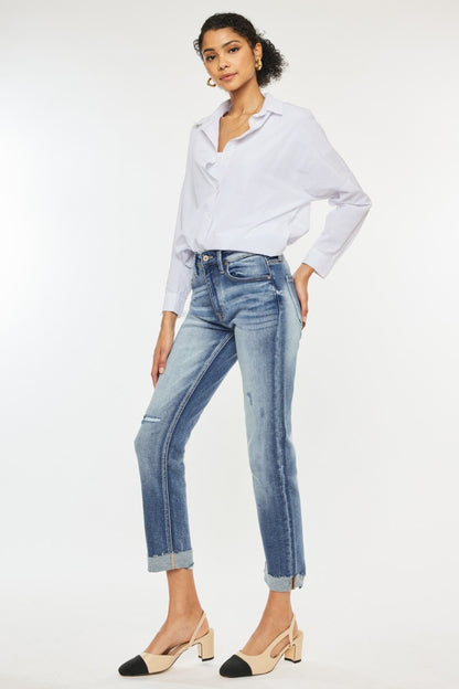 Estelle High Rise Cuffed Straight Jeans