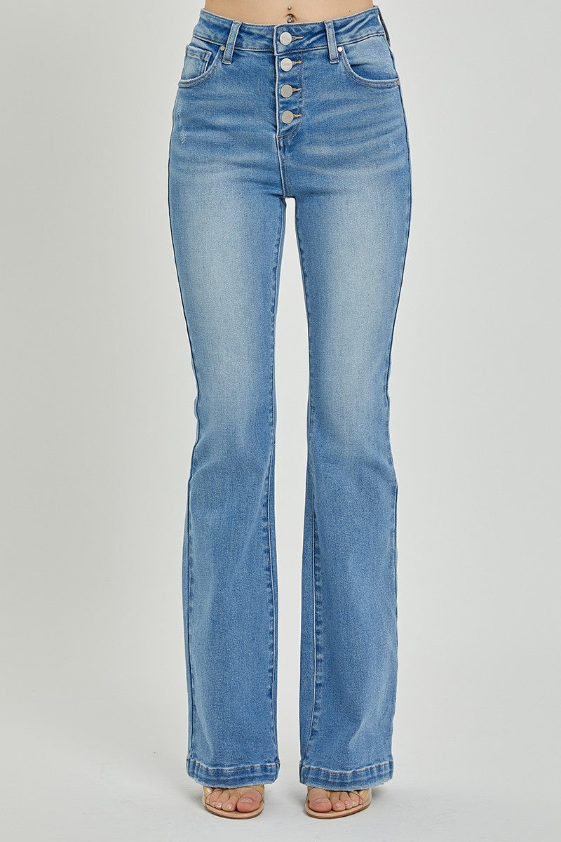 Chrissy High Rise Button Fly Bootcut Jeans