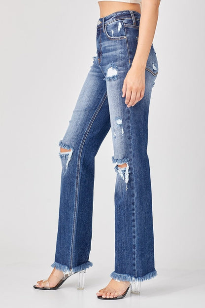Cecilia High Rise Raw Hem Distressed Straight Jeans - Driftwood Boutique
