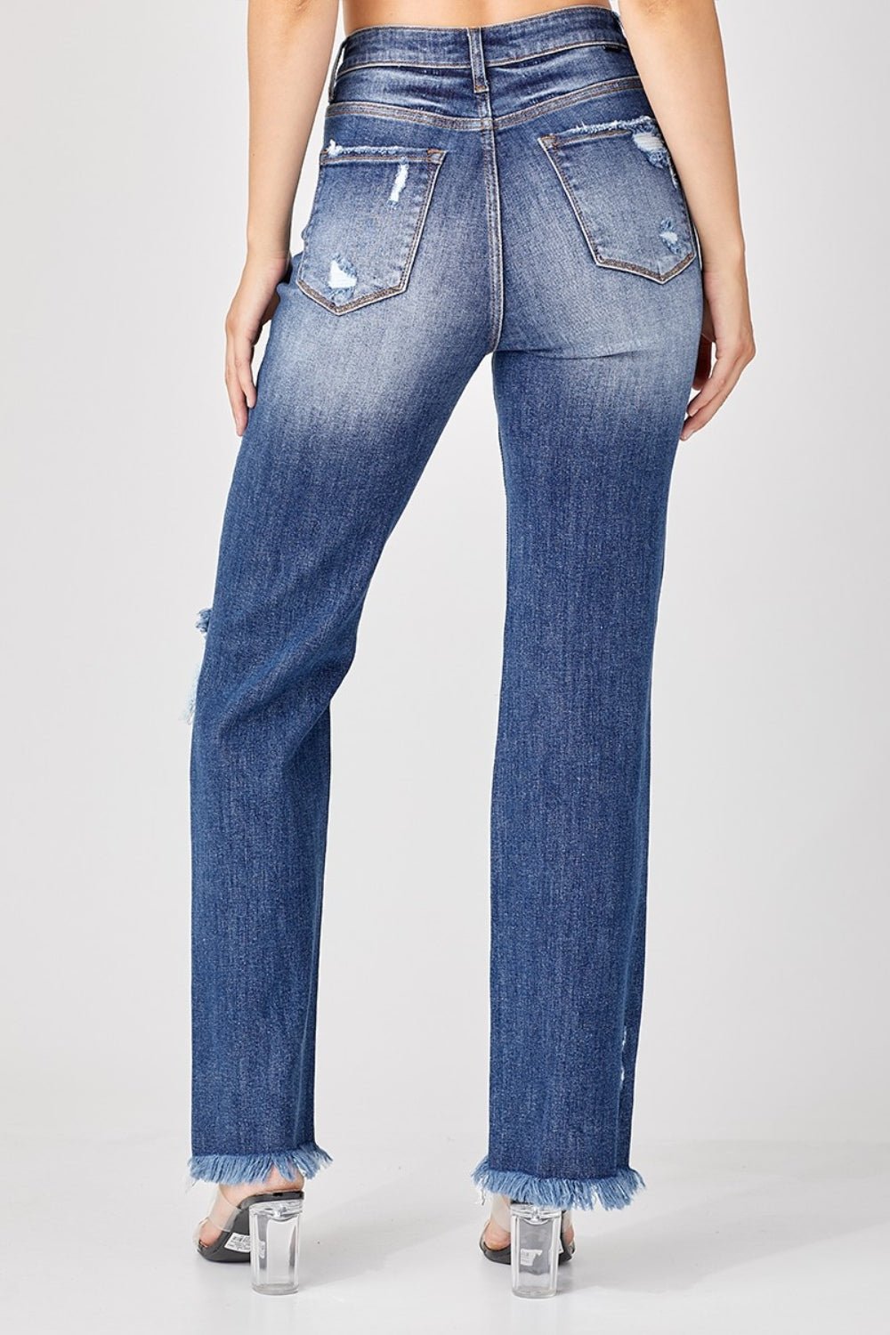 Cecilia High Rise Raw Hem Distressed Straight Jeans - Driftwood Boutique