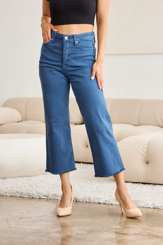 Chloe Tummy Control High Waist Raw Hem Jeans - Driftwood Boutique