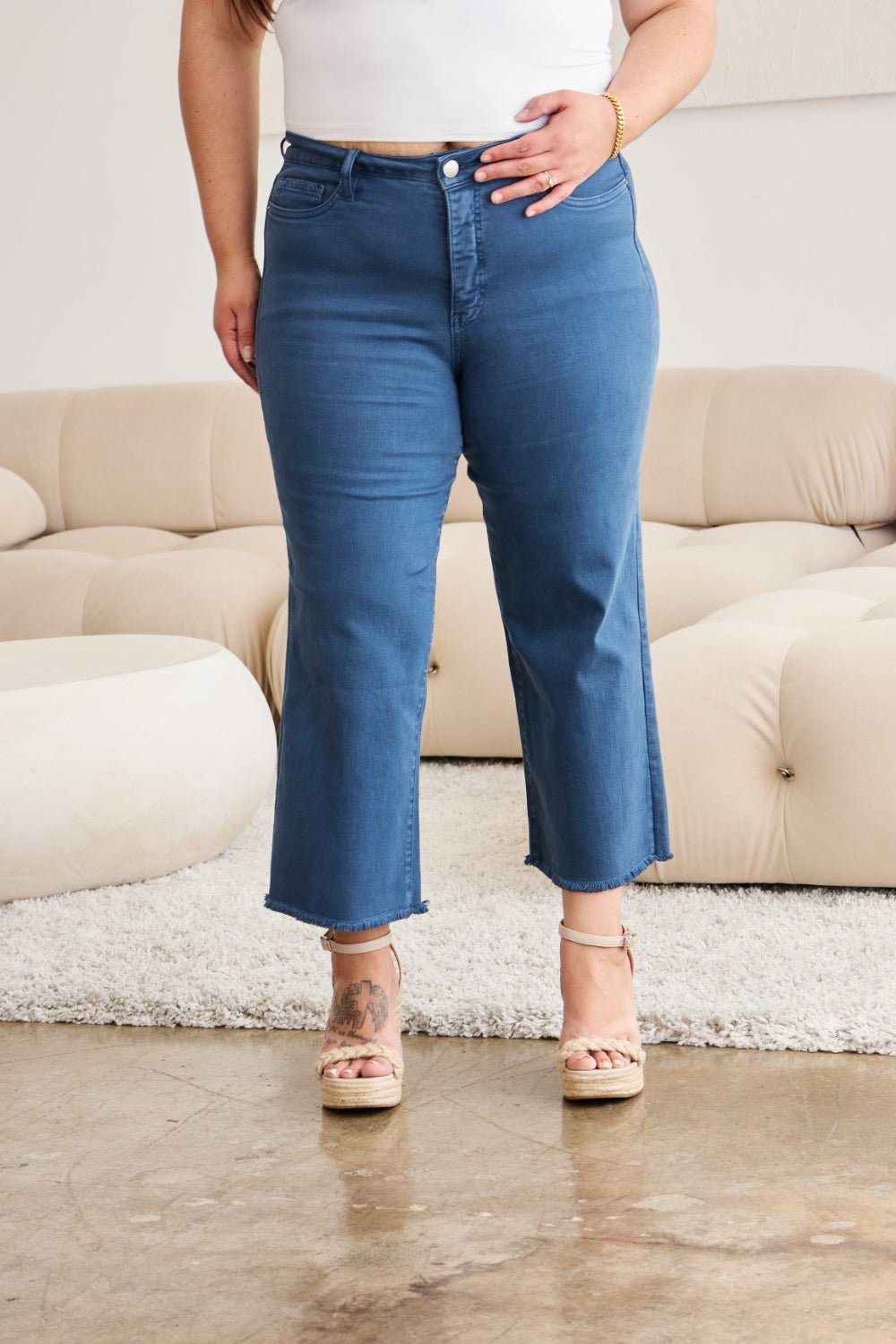Chloe Tummy Control High Waist Raw Hem Jeans - Driftwood Boutique