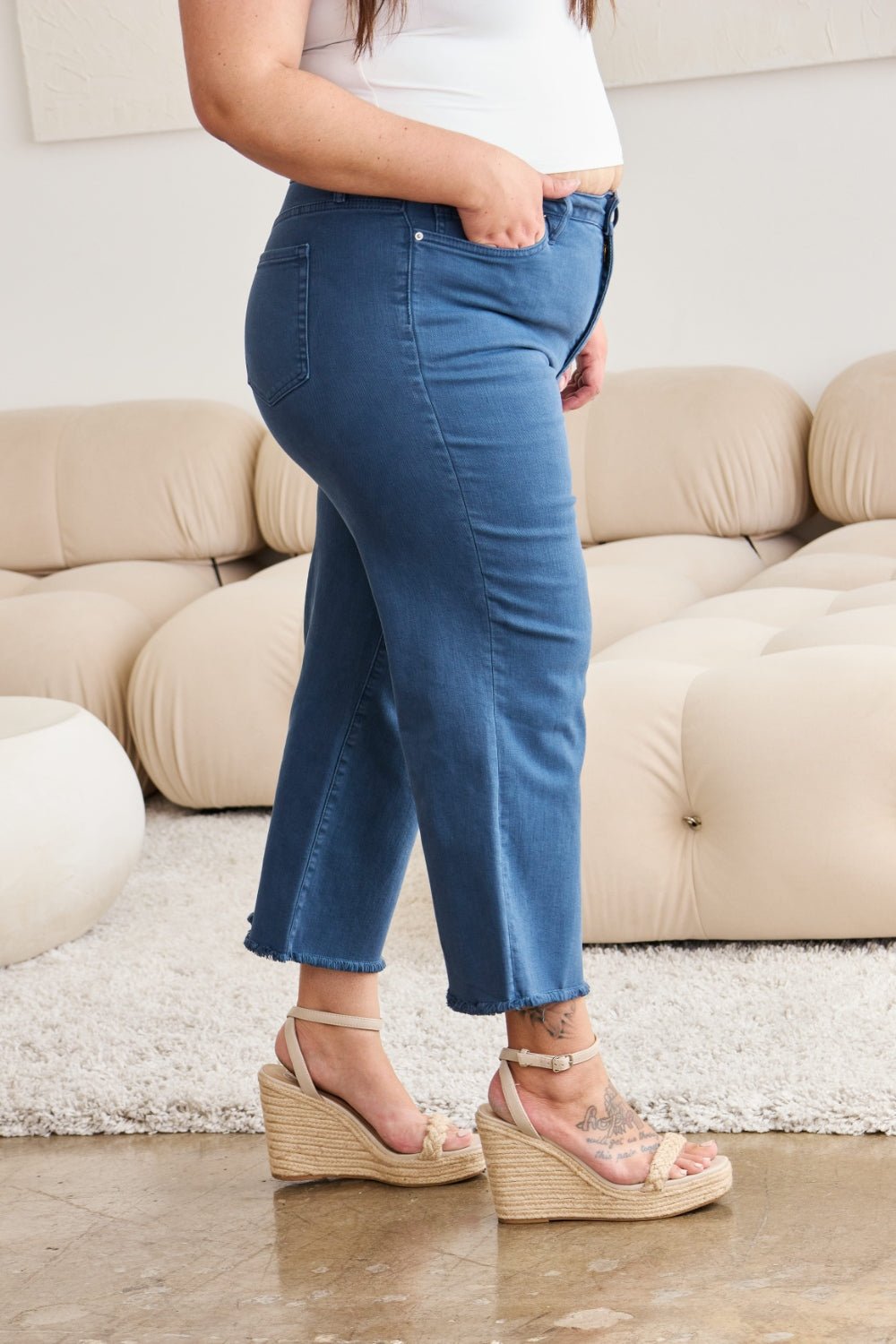 Chloe Tummy Control High Waist Raw Hem Jeans - Driftwood Boutique