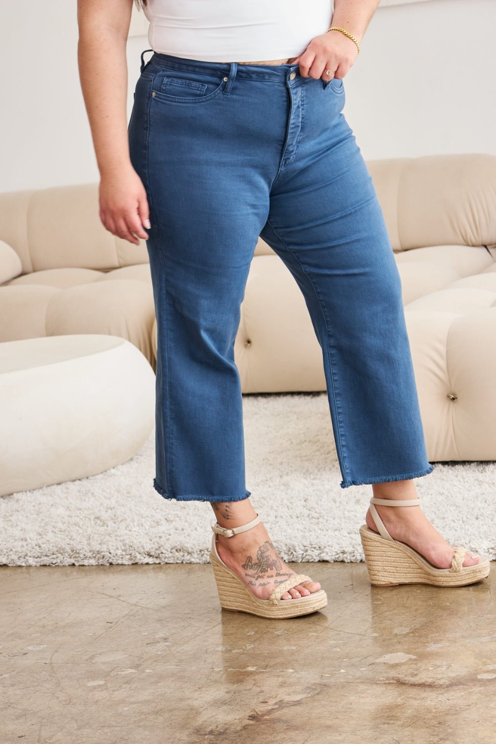 Chloe Tummy Control High Waist Raw Hem Jeans - Driftwood Boutique