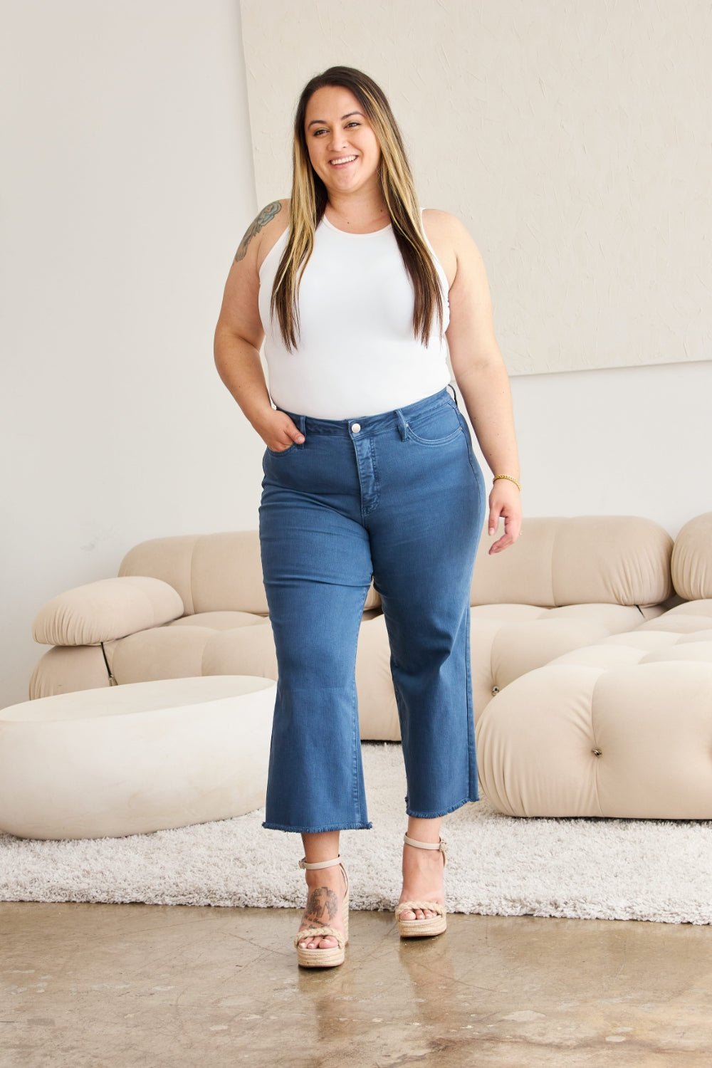 Chloe Tummy Control High Waist Raw Hem Jeans - Driftwood Boutique