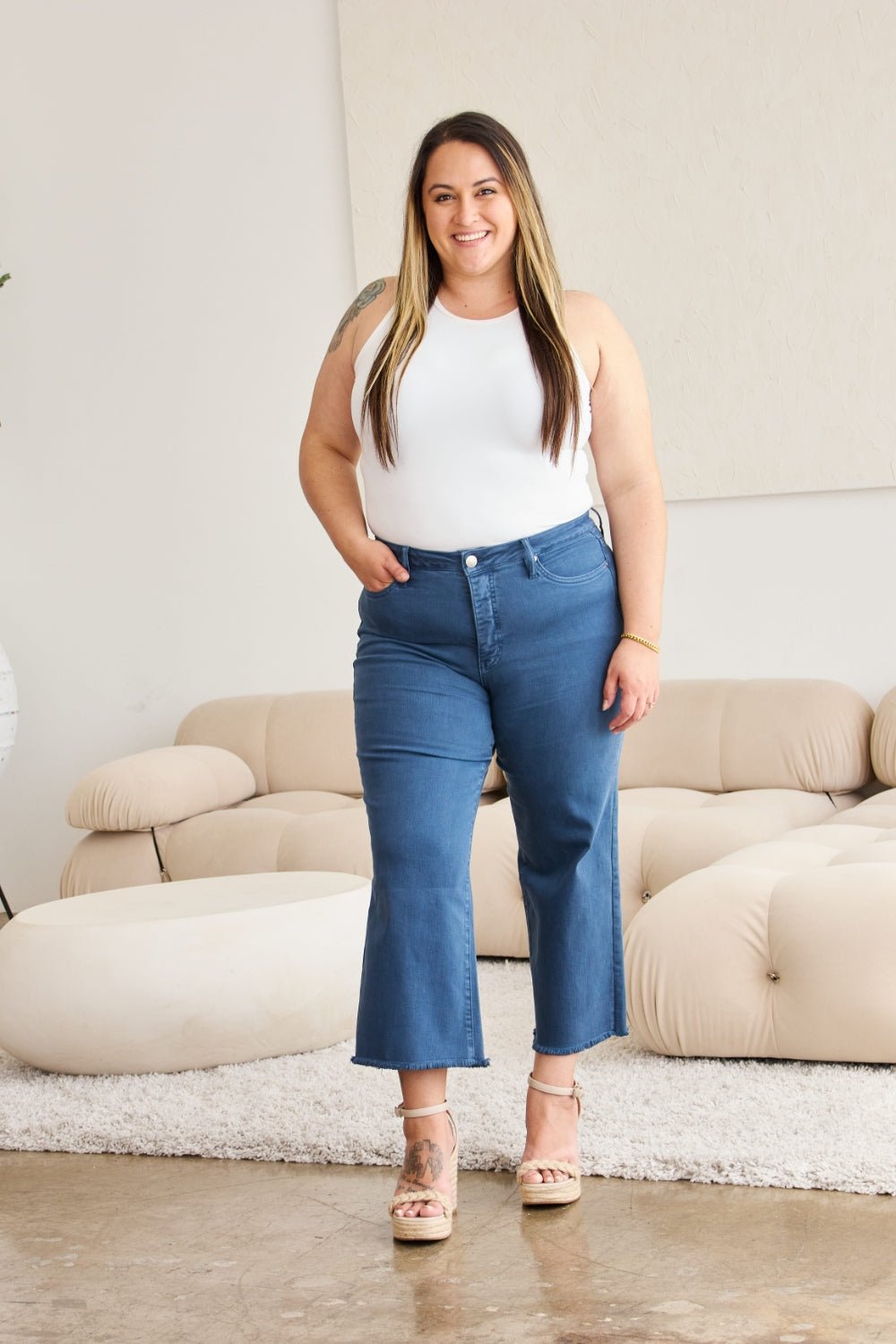 Chloe Tummy Control High Waist Raw Hem Jeans - Driftwood Boutique