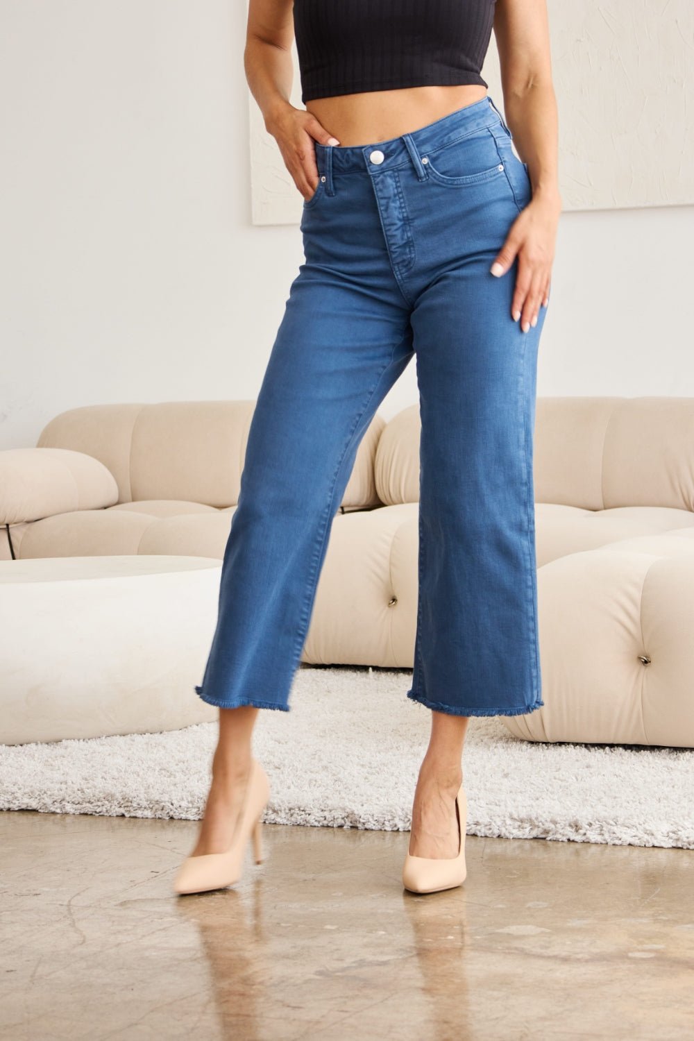 Chloe Tummy Control High Waist Raw Hem Jeans - Driftwood Boutique