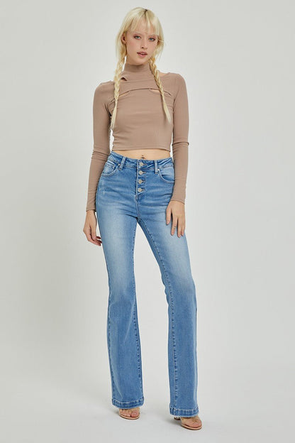 Chrissy High Rise Button Fly Bootcut Jeans - Driftwood Boutique