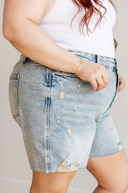 Cindy High Rise Mineral Wash Distressed Boyfriend Shorts - Driftwood Boutique