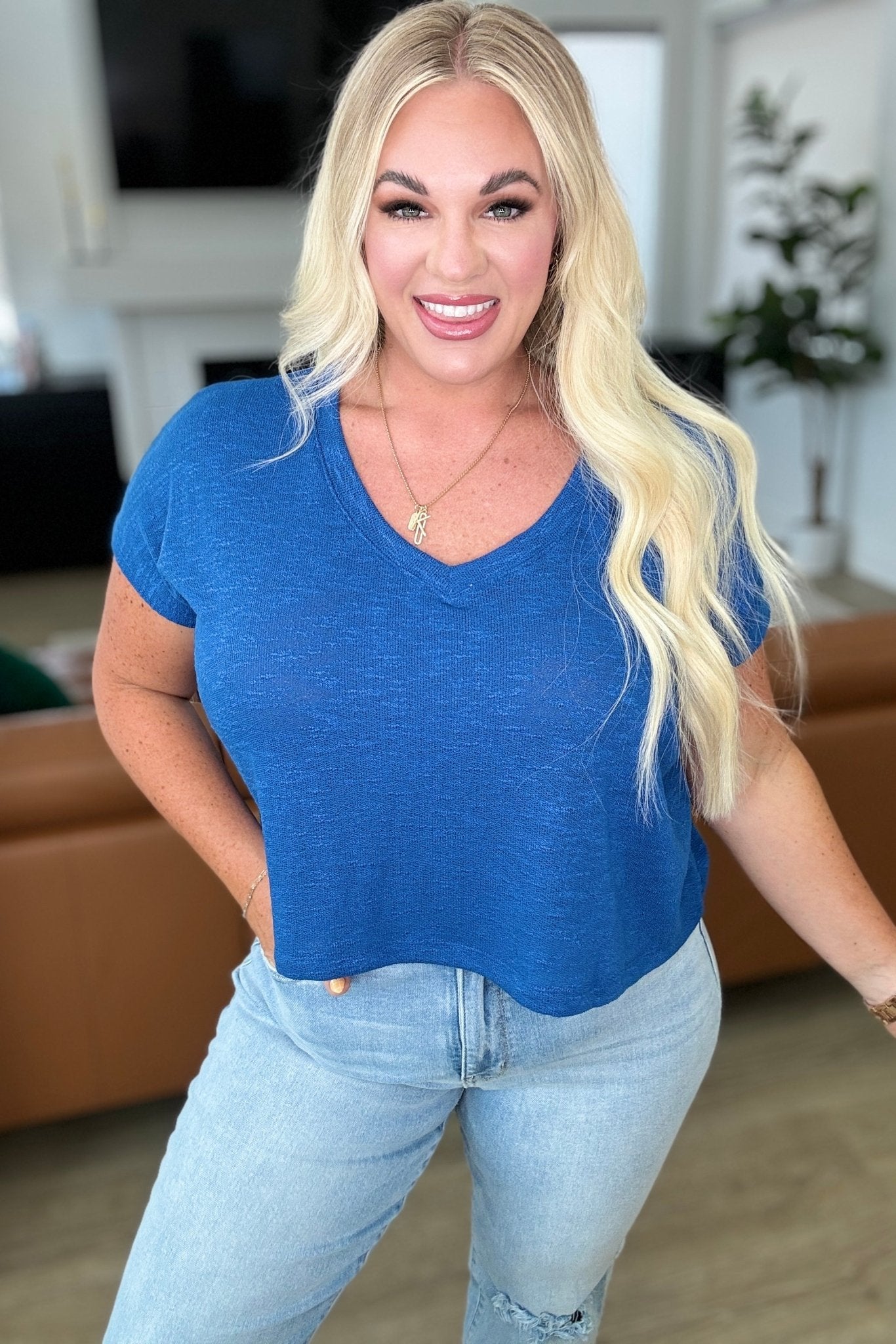 Classic Comfort V - Neck Top in Classic Blue - Driftwood Boutique