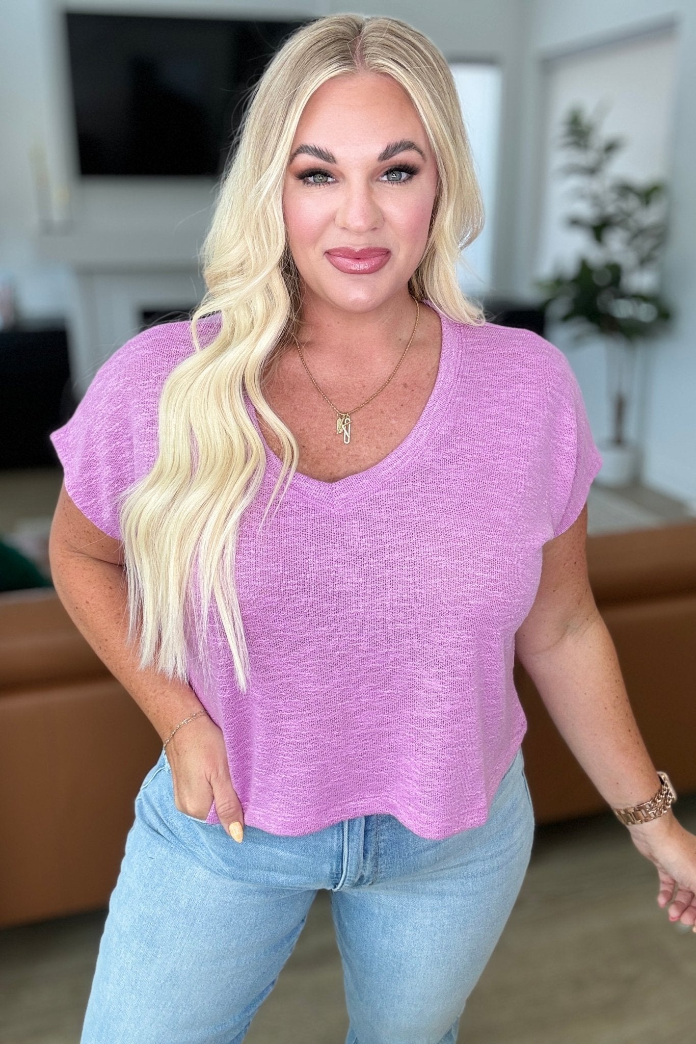 Classic Comfort V - Neck Top in Mauve - Driftwood Boutique