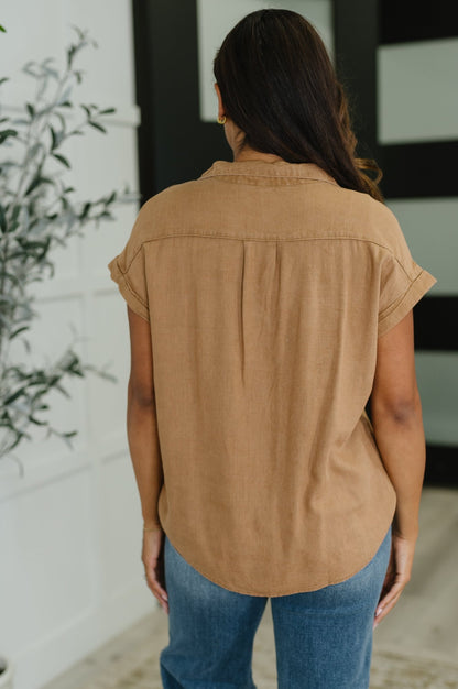 Cloud Nine to Five Button Down Blouse in Deep Camel - Driftwood Boutique