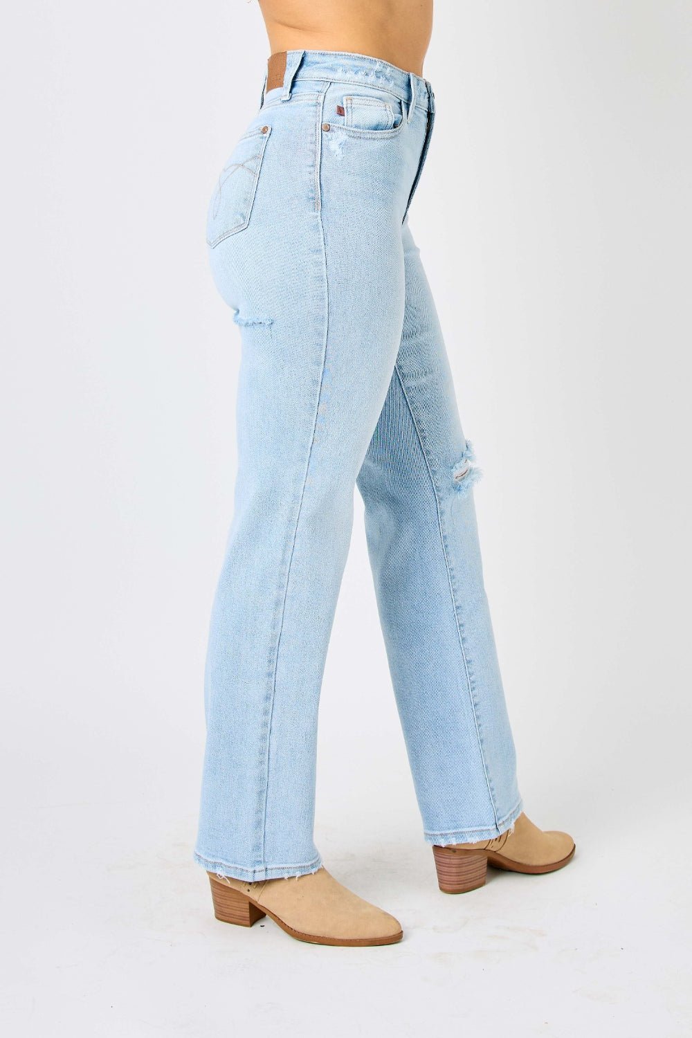 Colton High Rise Cheeky Distressed Straight Jean - Driftwood Boutique