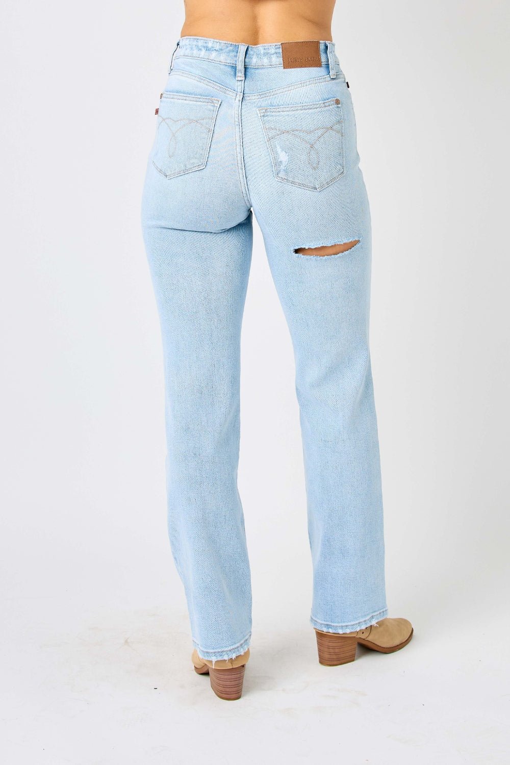 Colton High Rise Cheeky Distressed Straight Jean - Driftwood Boutique