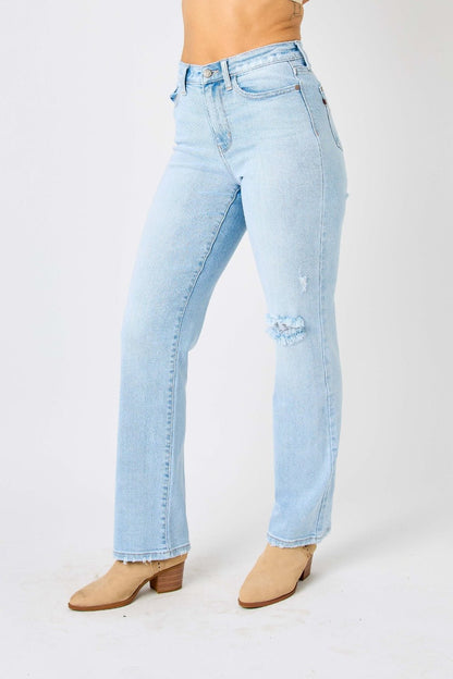 Colton High Rise Cheeky Distressed Straight Jean - Driftwood Boutique