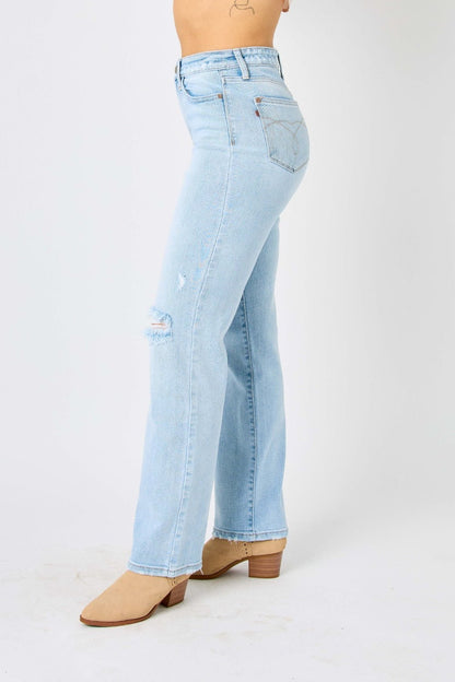 Colton High Rise Cheeky Distressed Straight Jean - Driftwood Boutique