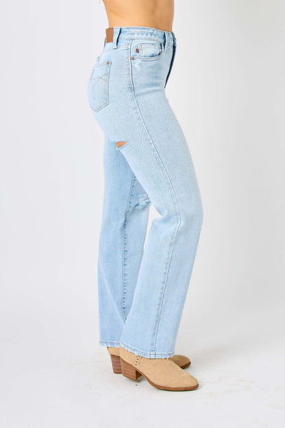 Colton High Rise Cheeky Distressed Straight Jean - Driftwood Boutique