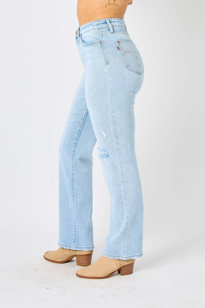 Colton High Rise Cheeky Distressed Straight Jean - Driftwood Boutique
