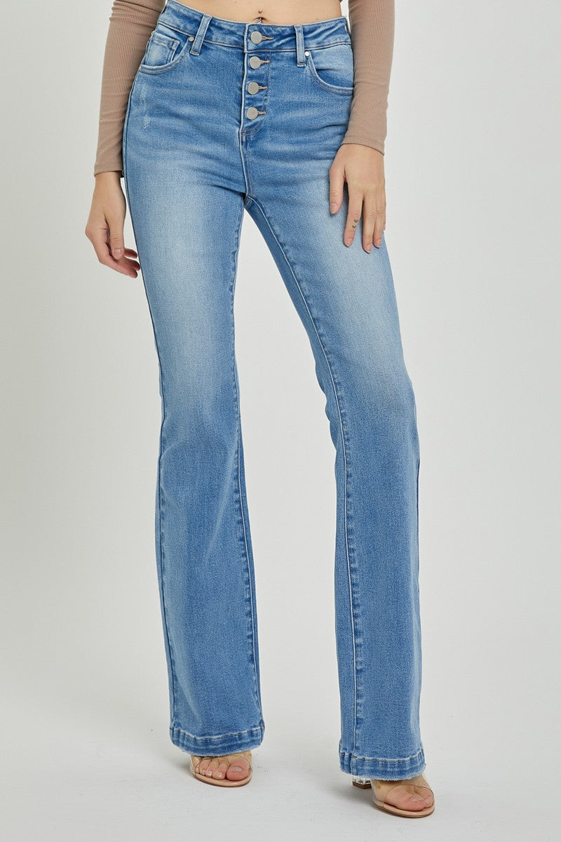 Chrissy High Rise Button Fly Bootcut Jeans