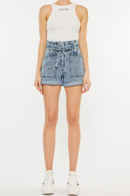 Leigh Ultra High Rise Paperbag Denim Shorts