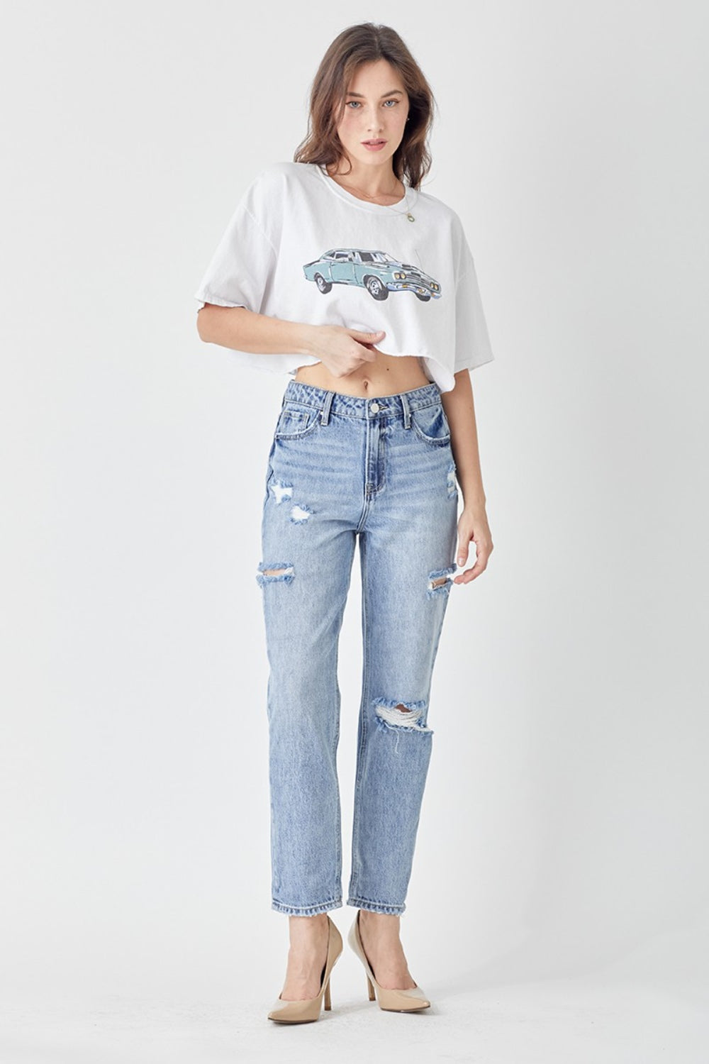 Lenora High Rise Slim Barrel Distressed Cropped Jeans